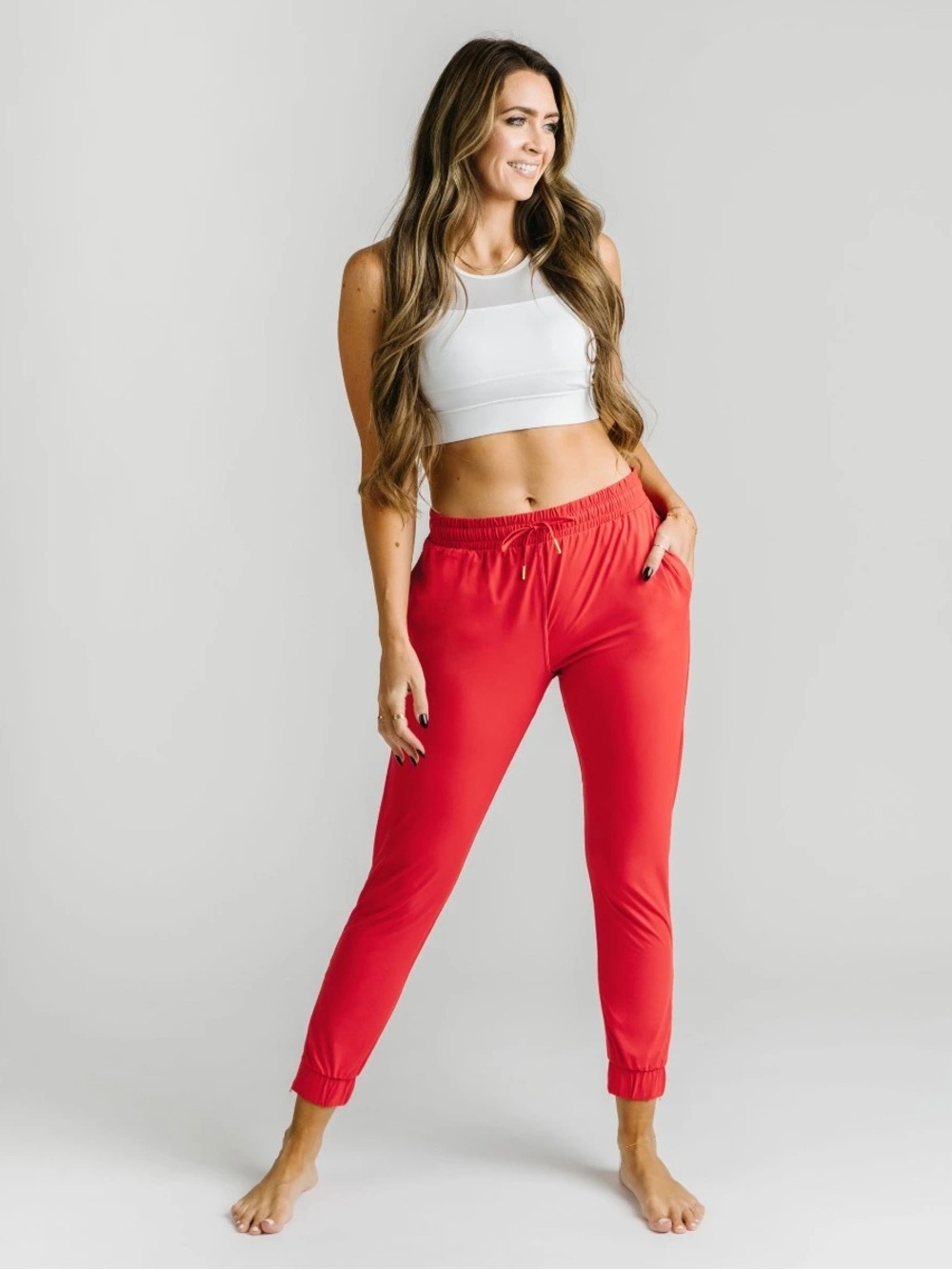ZYIA Bright Red Drawstring Track Joggers